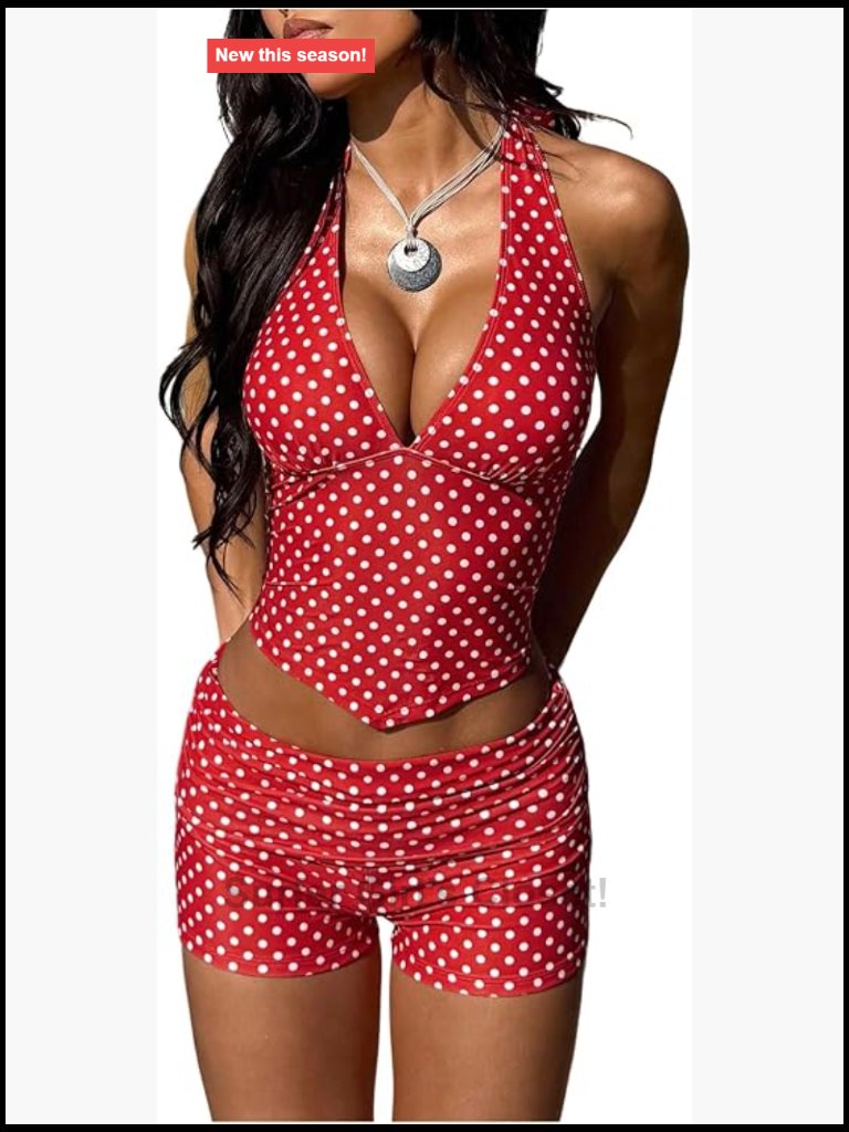 Women's Polka Dot Bikini Set Halter Top And Boyshorts 2 Piece